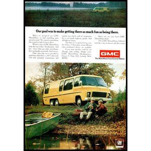 1974 GMC Motorhome Vintage Print Ad Camping RVing Fishing Outdoors Wall Art